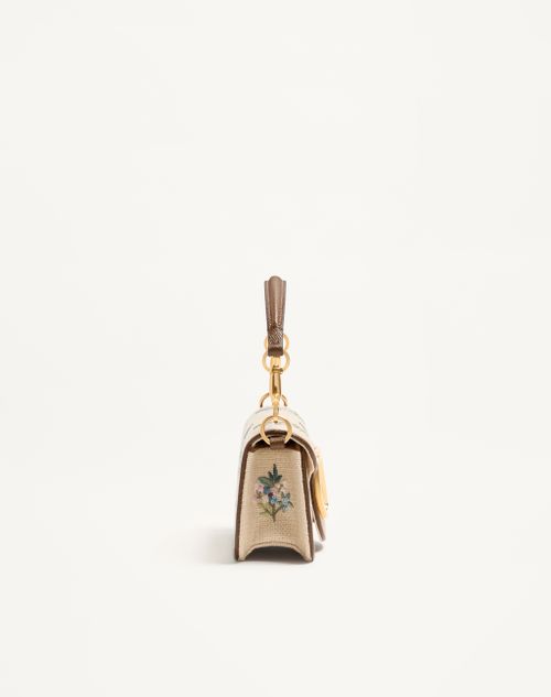 Valentino Garavani - Valentino Garavani Locò Small Linen Shoulder Bag With Embroidery - Natural/multicolour - Woman - Shoulder Bags